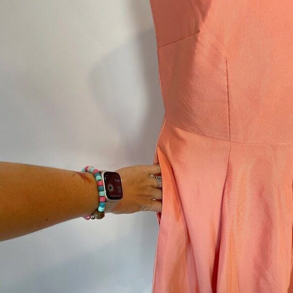 Weddington Way One Shoulder Scalloped A-Line Bridesmaid Dress Coral 8 Pocket - Picture 3 of 7